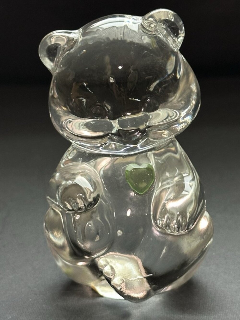 Vintage Fenton Crystal Teddy Bear August Birthstone Peridot Glass Figurine USA